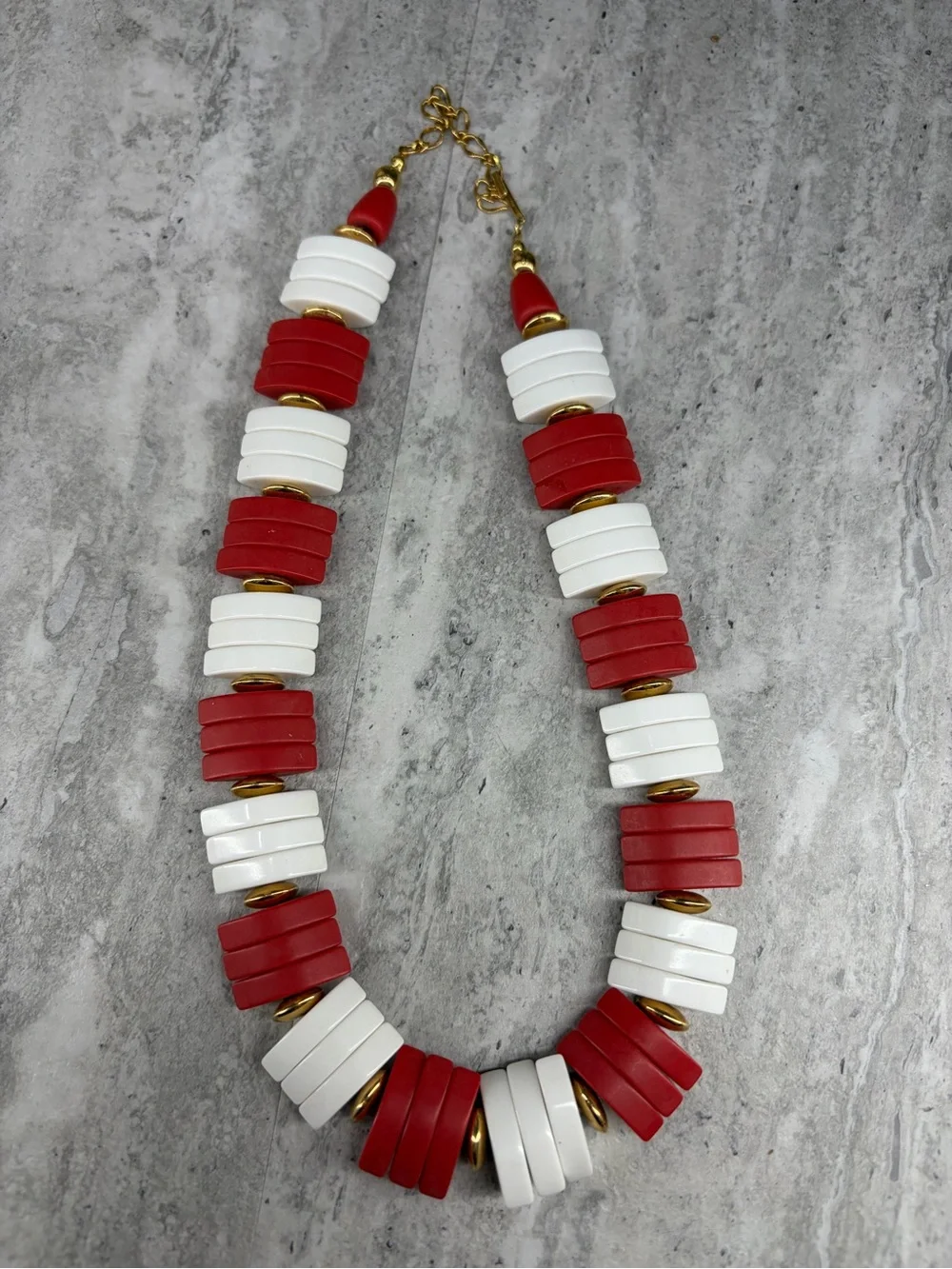 Vintage Necklace Red White Gold Tone Hook Closure Retro Jewelry 1980s Avon
